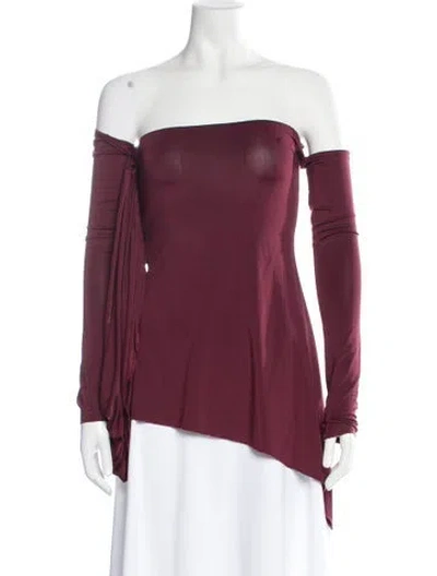 Pre-owned Marina Moscone Off-the-shoulder Long Sleeve Top In Burgundy
