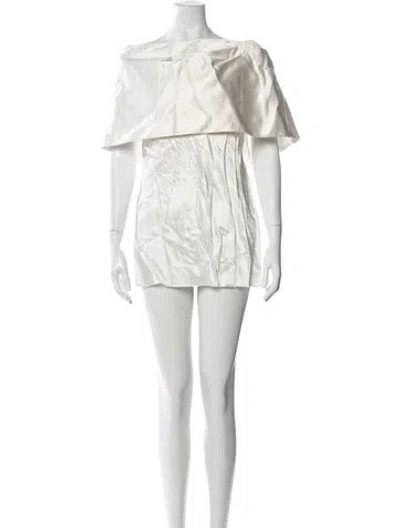 Pre-owned Marina Moscone Off-the-shoulder Mini Dress In Neutral