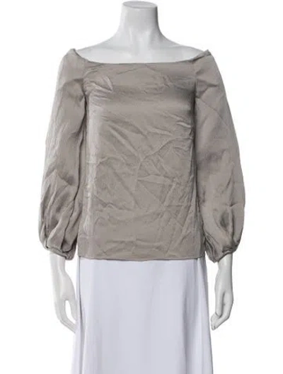 Pre-owned Marina Moscone Off-the-shoulder Three-quarter Sleeve Blouse In Gray