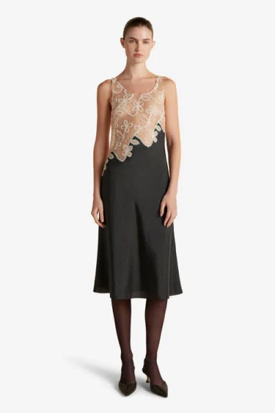 MARINA MOSCONE MARINA MOSCONE PINSTRIPE DRESS WITH LACE ENCRUSTATION
