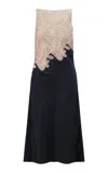 Marina Moscone Pinstripe Dress With Lace Encrustation In Black