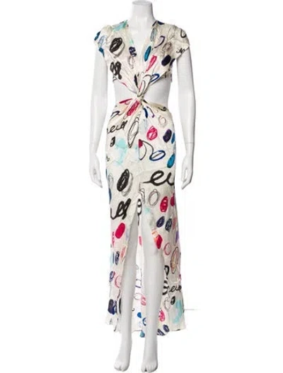 Pre-owned Marina Moscone Printed Long Dress In Neutral