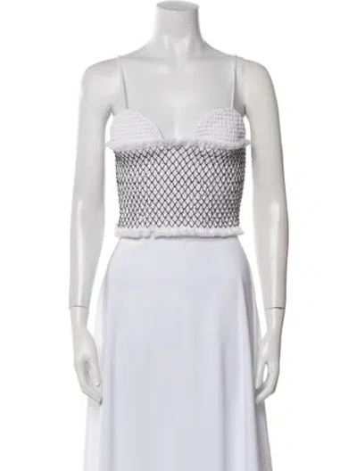 Pre-owned Marina Moscone Printed Square Neckline Crop Top W/ Tags In White