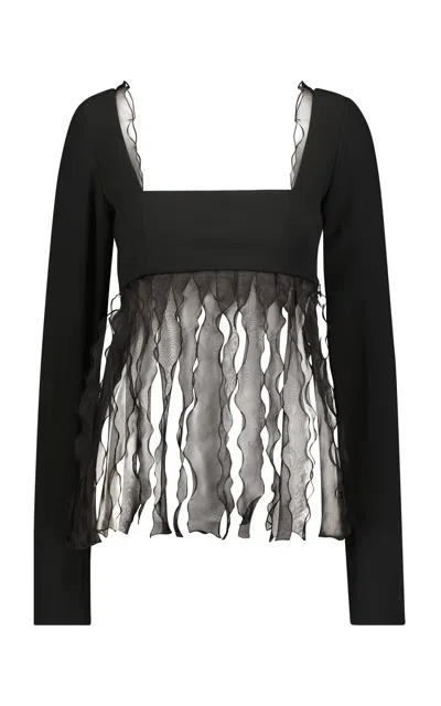 Marina Moscone Ruffled-silk Cady Crop Top In Black