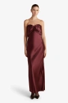 Marina Moscone Satin Draped Bustier Dress In Burgundy