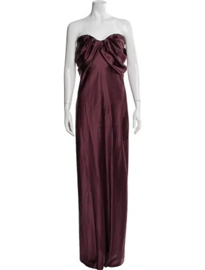 Pre-owned Marina Moscone Satin Long Dress In Burgundy