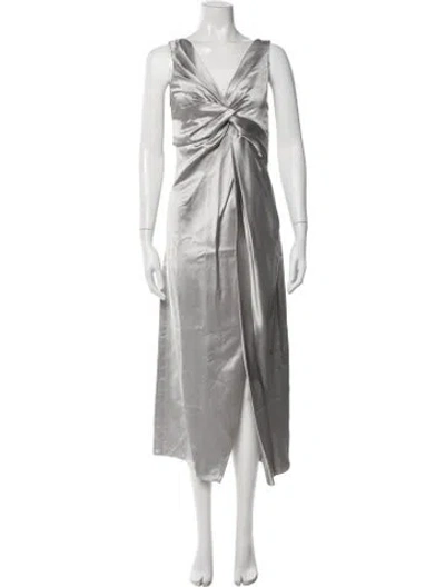 Pre-owned Marina Moscone Satin Midi Length Dress W/ Tags In Gray