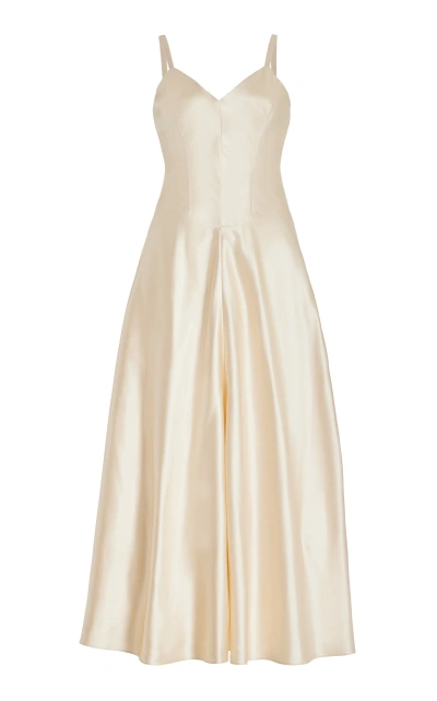 Marina Moscone Satin Midi Swing Dress In Ivory
