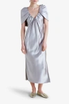 Marina Moscone Satin Sheath With Draped Neckline In Gray