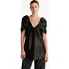 Marina Moscone Satin Top With Draped Neckline In Black