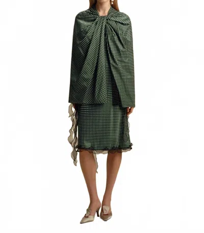 Marina Moscone Satin Twill Twist Capelet Top In Micro Floral Print In Green