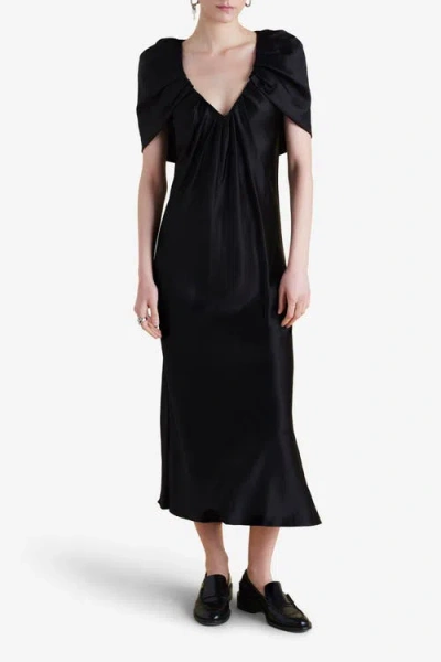 Marina Moscone Satin V-neck Twist Dress