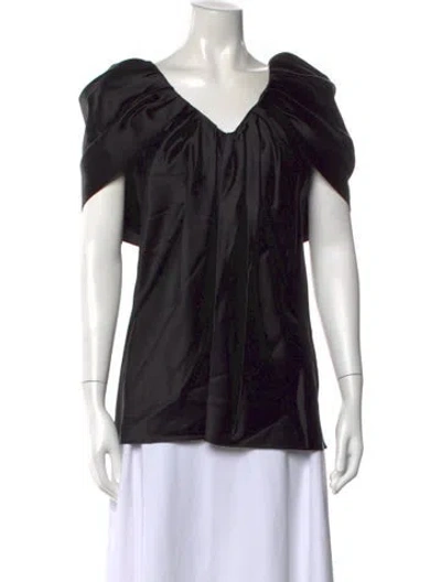 Pre-owned Marina Moscone Satin V-neck Top W/ Tags In Black