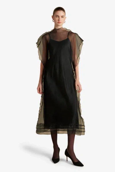 Marina Moscone Silk Organza Sack Dress With Scalloped Edge In Black