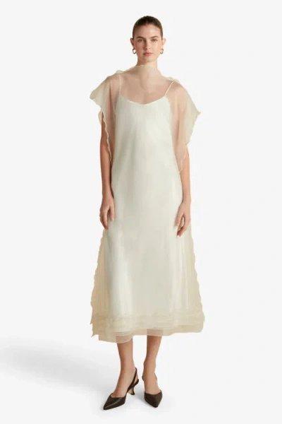 Marina Moscone Silk Organza Sack Dress With Scalloped Edge In White