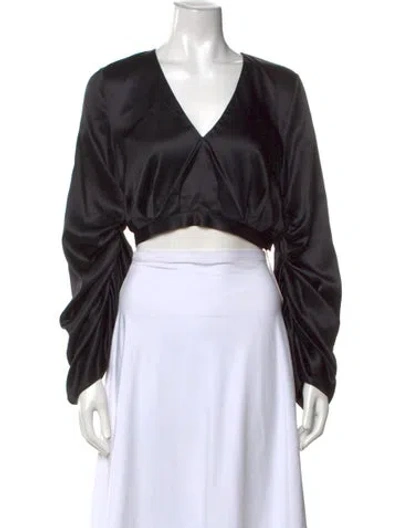 Pre-owned Marina Moscone Silk V-neck Crop Top In Black