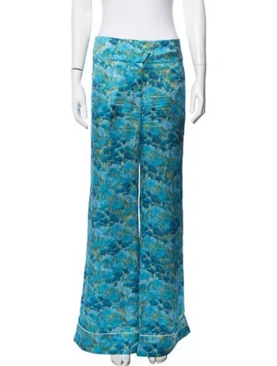 Pre-owned Marina Moscone Silk Wide Leg Pants In Blue