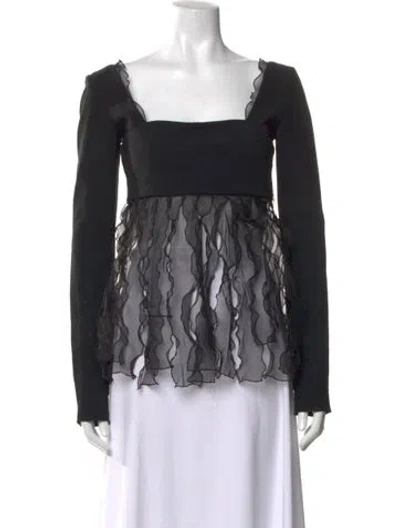 Pre-owned Marina Moscone Square Neckline Long Sleeve Top In Black