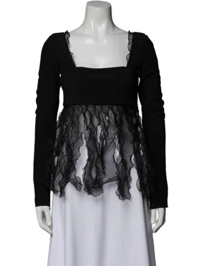 Pre-owned Marina Moscone Square Neckline Long Sleeve Top W/ Tags In Black