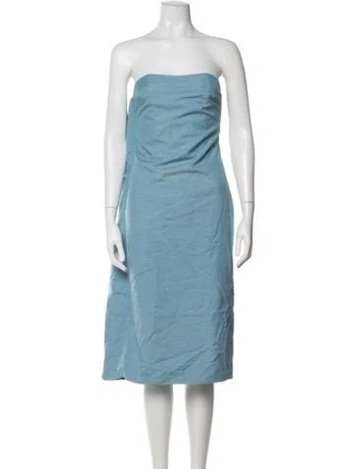 Pre-owned Marina Moscone Strapless Knee-length Dress W/ Tags In Blue