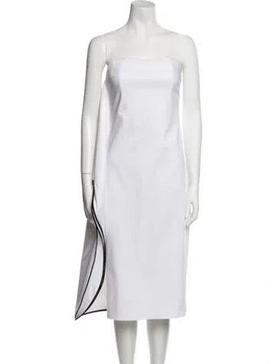 Pre-owned Marina Moscone Strapless Knee-length Dress In White
