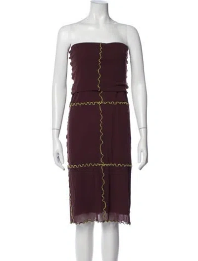 Pre-owned Marina Moscone Strapless Midi Length Dress In Burgundy