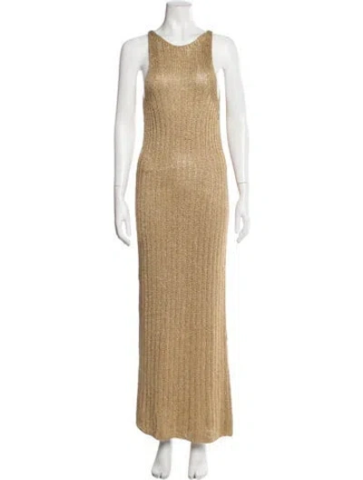 Pre-owned Marina Moscone Striped Long Dress In Gold