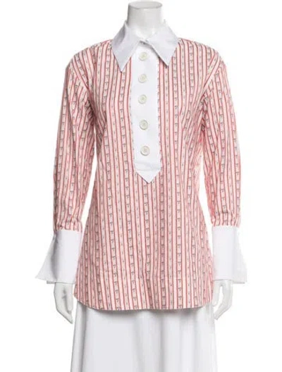 Pre-owned Marina Moscone Striped Long Sleeve Blouse In Multicolor