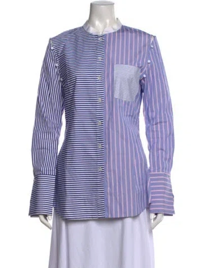Pre-owned Marina Moscone Striped Long Sleeve Button-up Top In Blue