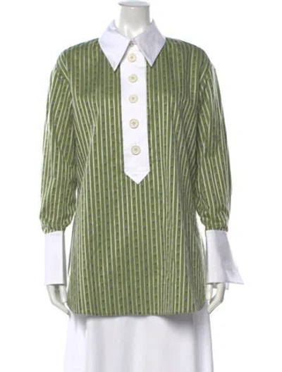 Pre-owned Marina Moscone Striped Long Sleeve Top W/ Tags In Green