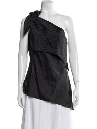 Pre-owned Marina Moscone Striped One-shoulder Top W/ Tags In Black