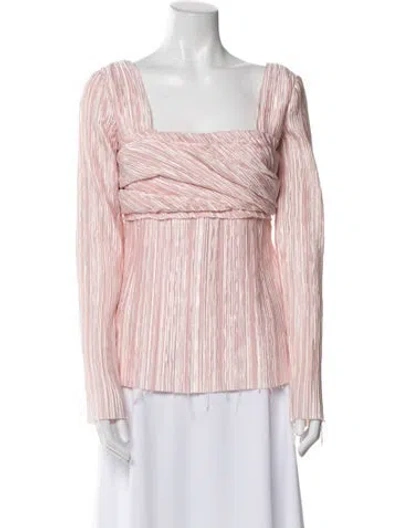 Pre-owned Marina Moscone Striped Square Neckline Blouse In Pink