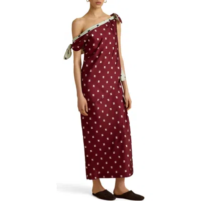 Marina Moscone Twill Polka Dot Tabard Tie Dress In Burgundy