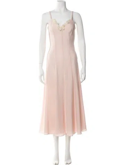 Pre-owned Marina Moscone Virgin Wool Long Dress In Pink