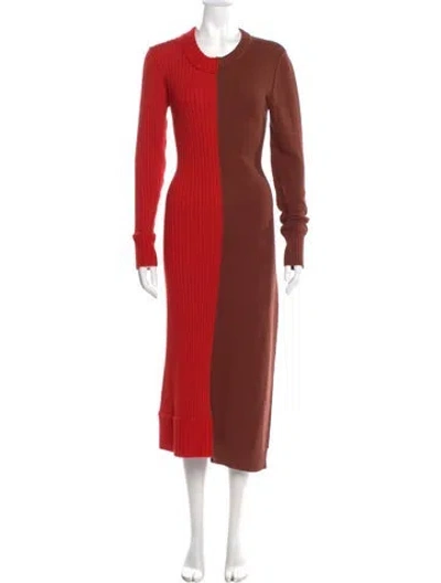 Pre-owned Marina Moscone Virgin Wool Long Dress In Red