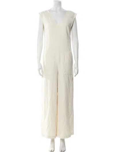 Pre-owned Marina Moscone V-neck Jumpsuit In Neutral