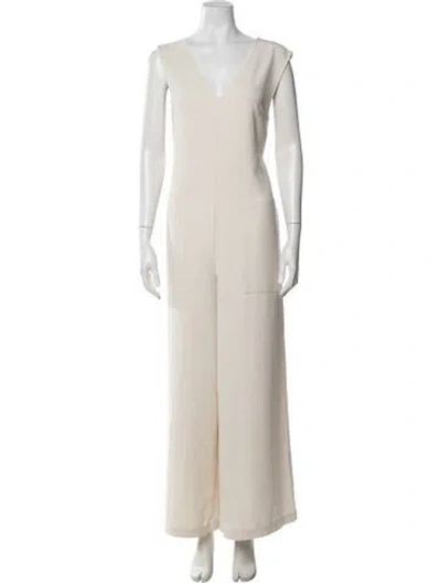 Pre-owned Marina Moscone V-neck Jumpsuit In Neutral