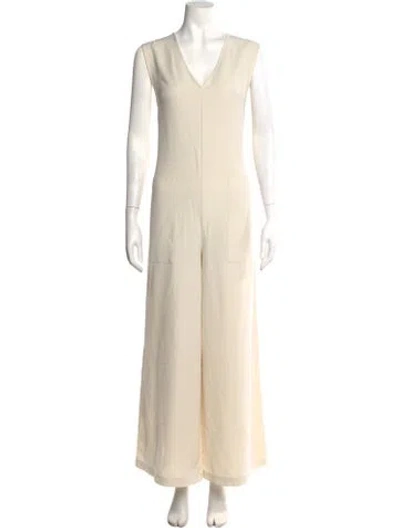 Pre-owned Marina Moscone V-neck Jumpsuit In Neutral