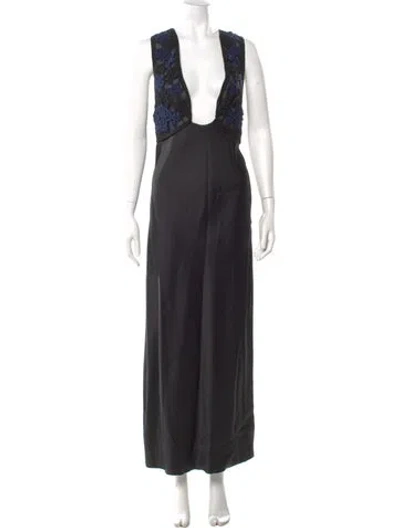 Pre-owned Marina Moscone V-neck Long Dress In Black