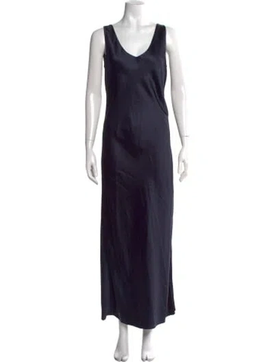 Pre-owned Marina Moscone V-neck Long Dress In Blue