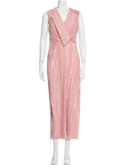 Pre-owned Marina Moscone V-neck Long Dress In Pink