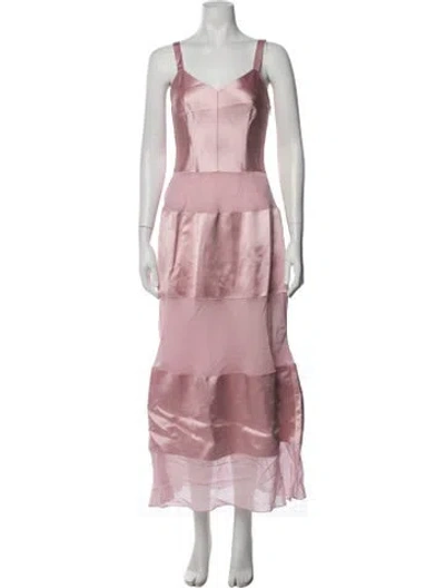 Pre-owned Marina Moscone V-neck Long Dress In Pink
