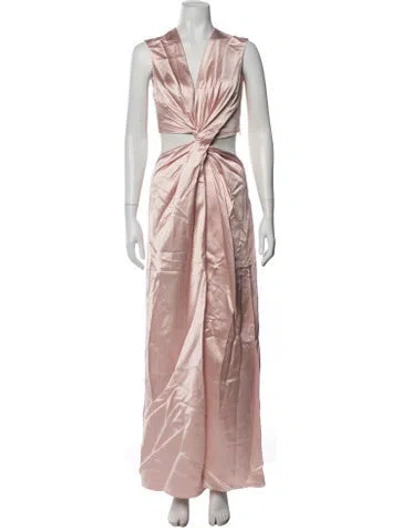 Pre-owned Marina Moscone V-neck Long Dress In Pink