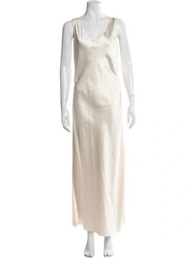 Pre-owned Marina Moscone V-neck Long Dress W/ Tags In Neutrals