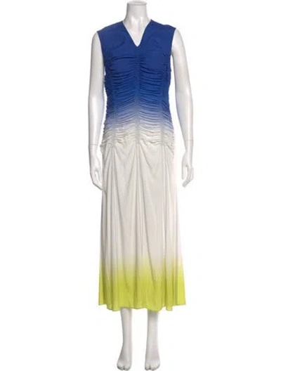 Pre-owned Marina Moscone V-neck Long Dress In White