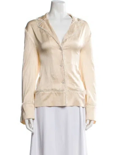Pre-owned Marina Moscone V-neck Long Sleeve Blouse In Neutral