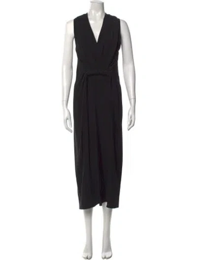 Pre-owned Marina Moscone V-neck Midi Length Dress W/ Tags In Black