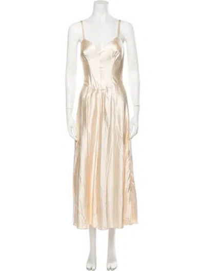 Pre-owned Marina Moscone V-neck Midi Length Dress W/ Tags In Neutral