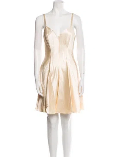 Pre-owned Marina Moscone V-neck Mini Dress In Neutral