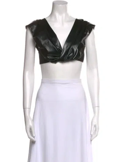 Pre-owned Marina Moscone V-neck Short Sleeve Crop Top W/ Tags In White